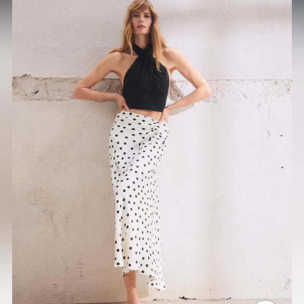 Mango Asymmetrical Black and White Maxi Slip Skirt